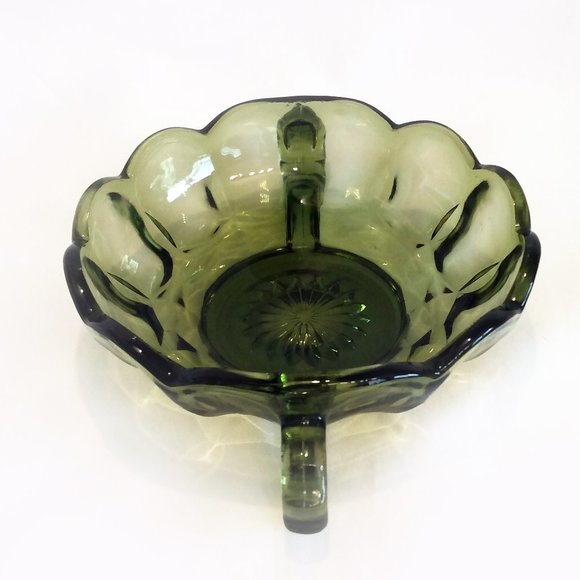 Vintage Anchor Hocking-Avocado Green-Double Handled Candy/Relish Dish - Picture 3 of 8